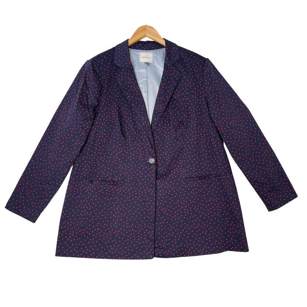 Court & Rowe Navy/Red Polka Dot Blazer sz 16W Preppy Work City Holiday Layering